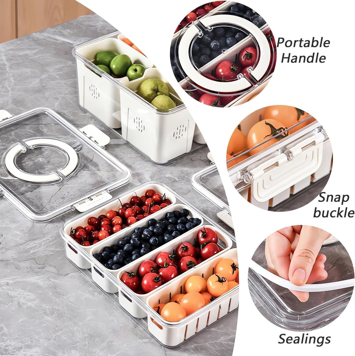 4-Compartment Fridge Storage Box with Removable Dividers