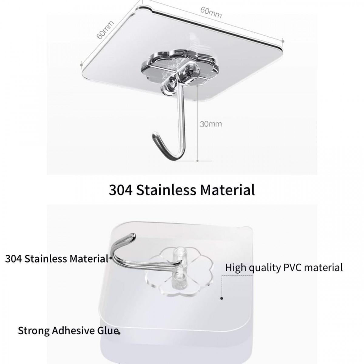Transparent Self-Adhesive Wall Hooks – Pack of 06 (Heavy-Duty & Reusable)