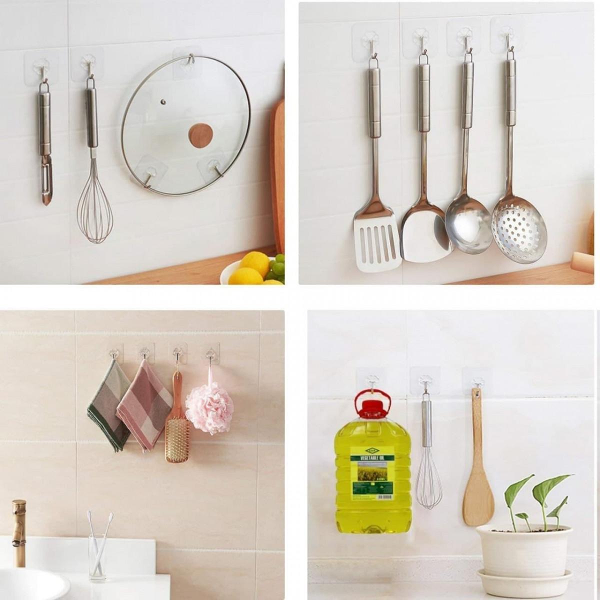 Transparent Self-Adhesive Wall Hooks – Pack of 06 (Heavy-Duty & Reusable)