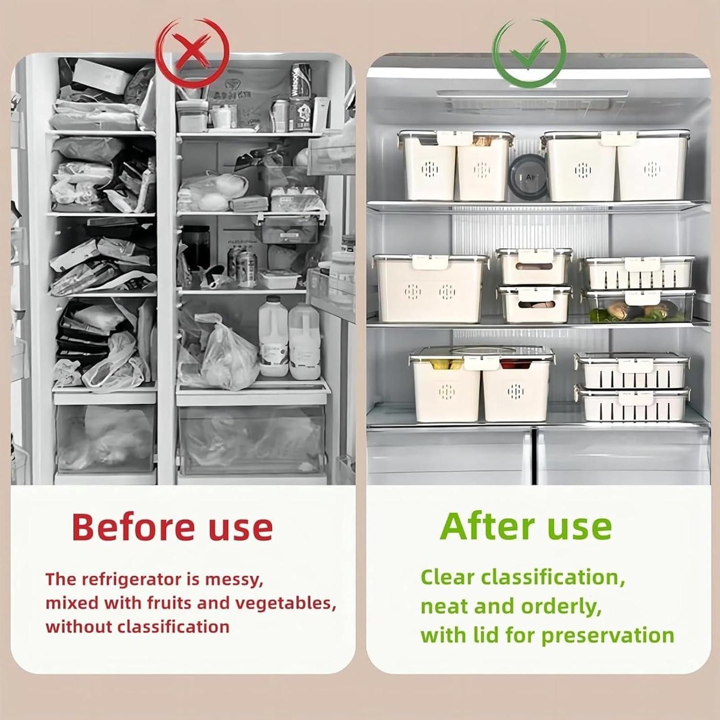 4-Compartment Fridge Storage Box with Removable Dividers