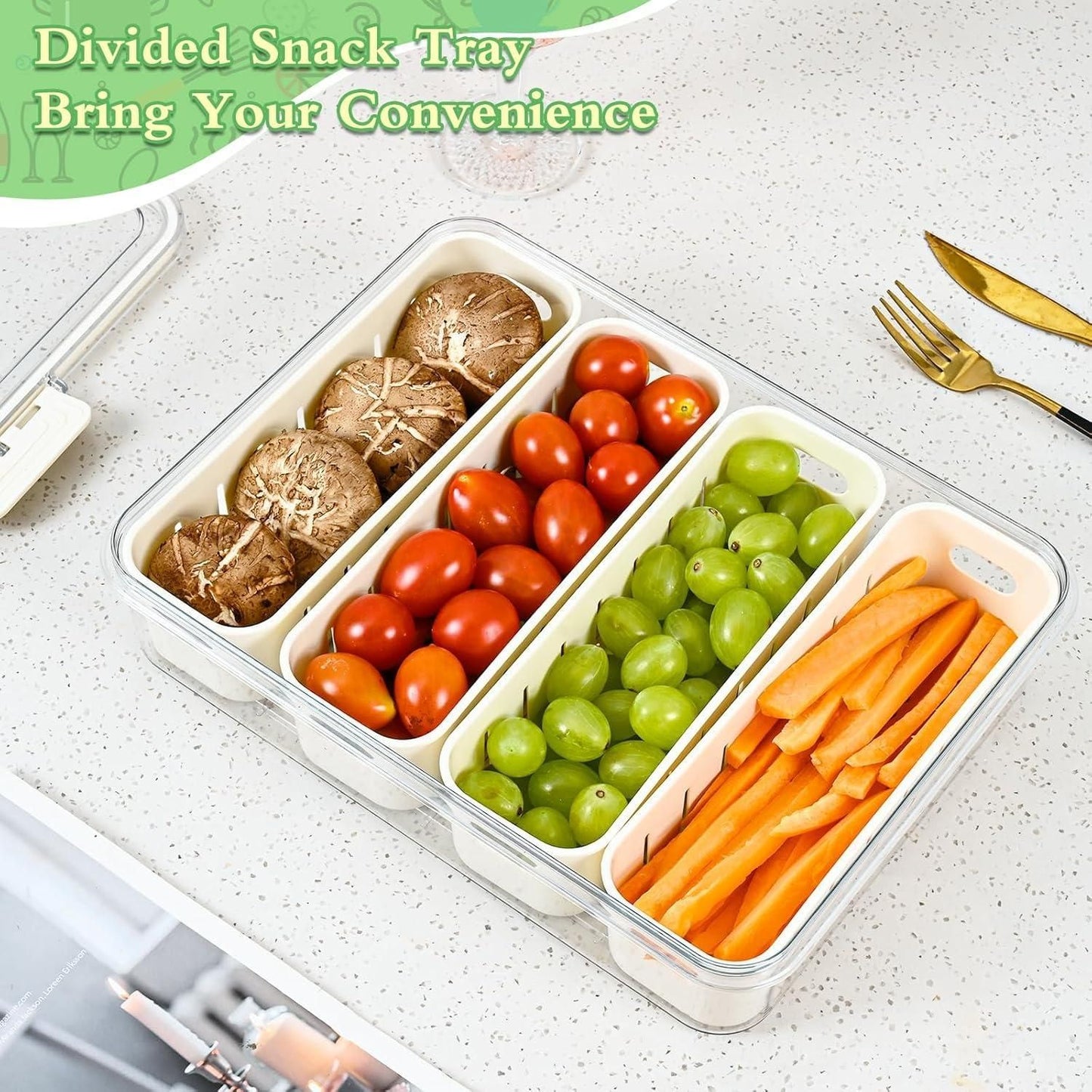 4-Compartment Fridge Storage Box with Removable Dividers