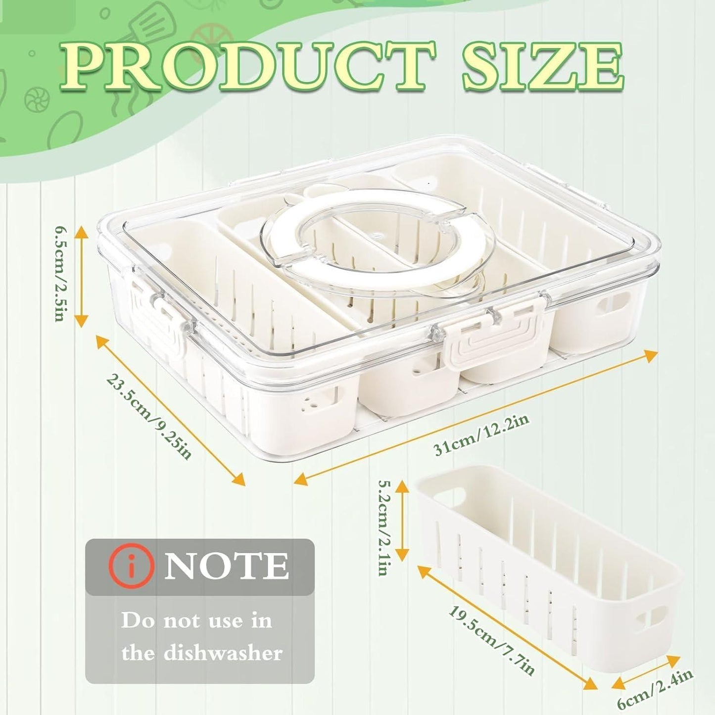 4-Compartment Fridge Storage Box with Removable Dividers