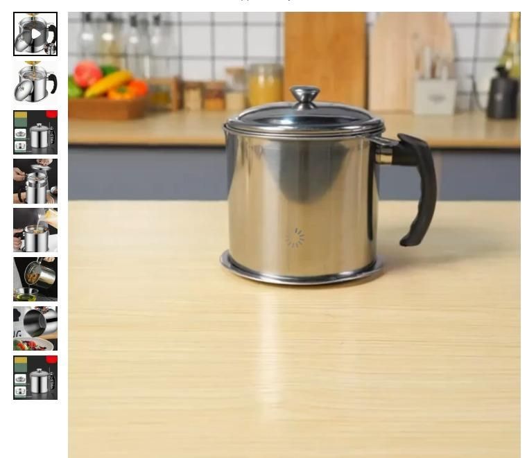 Stainless Steel Oil Filter Pot with Lid & Strainer – 1.3L