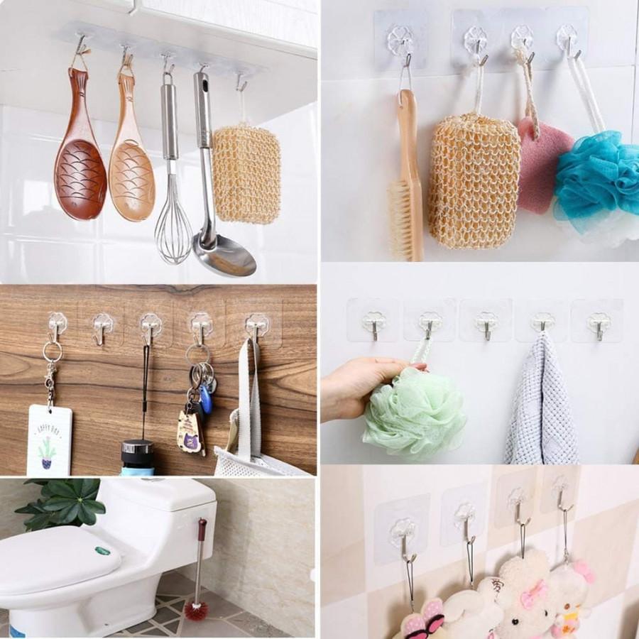 Transparent Self-Adhesive Wall Hooks – Pack of 06 (Heavy-Duty & Reusable)