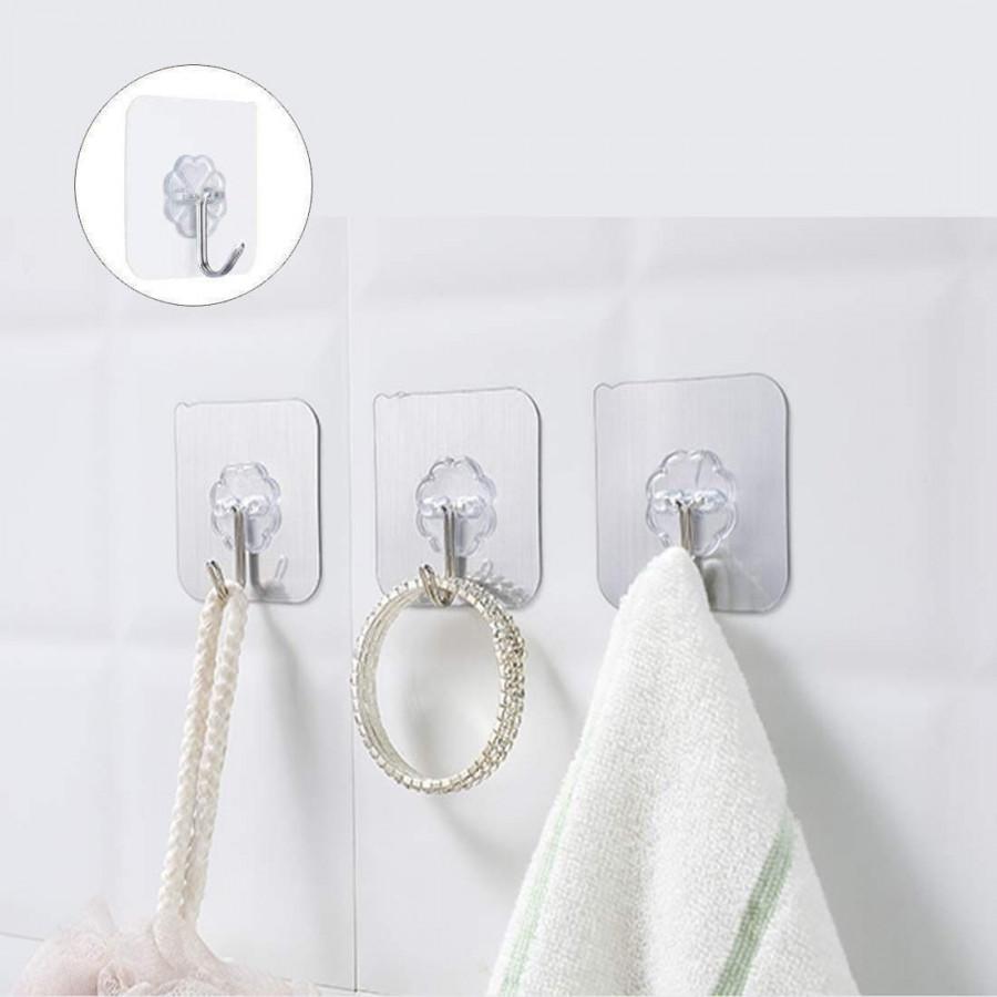 Transparent Self-Adhesive Wall Hooks – Pack of 06 (Heavy-Duty & Reusable)