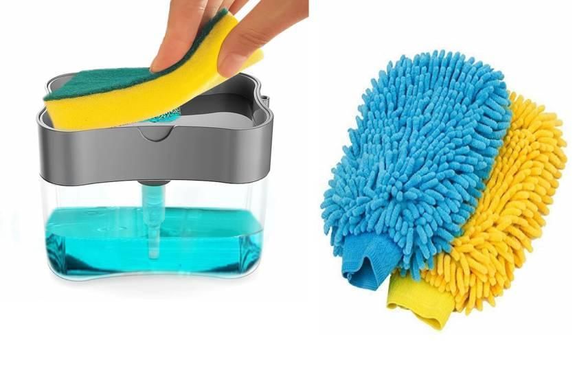 2-in-1 Press-Type Soap Dispenser with Cleaning Sponge