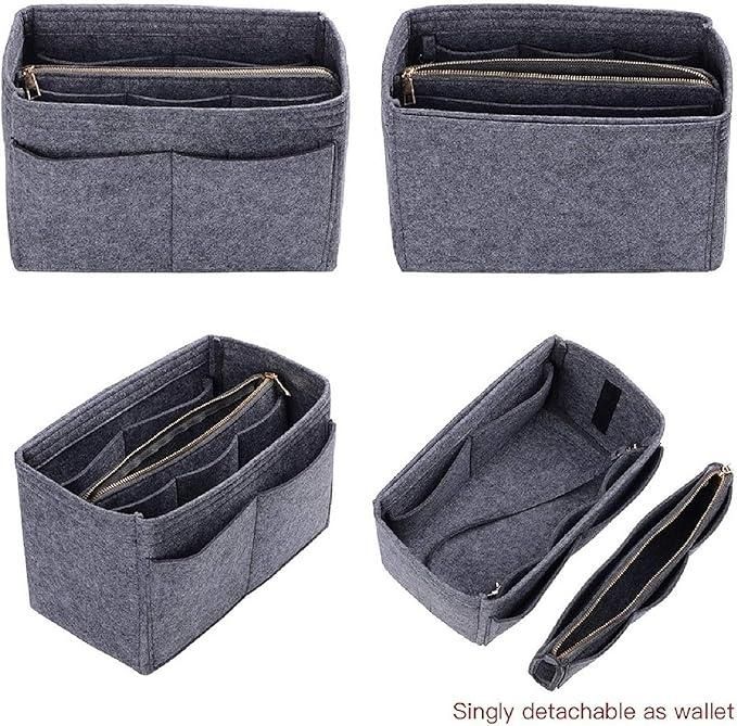 Multi-Compartment Felt Fabric Purse Organizer Insert Bag (Adjustable, Lightweight)