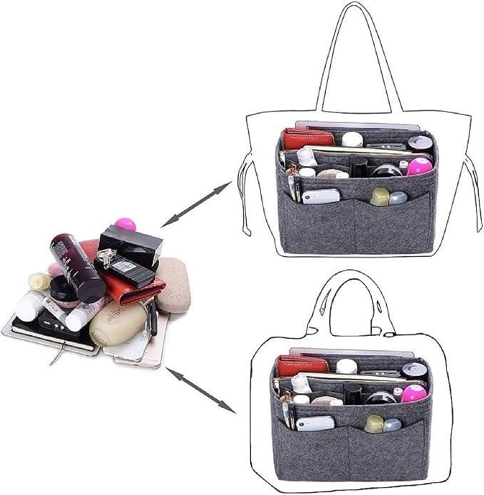 Multi-Compartment Felt Fabric Purse Organizer Insert Bag (Adjustable, Lightweight)
