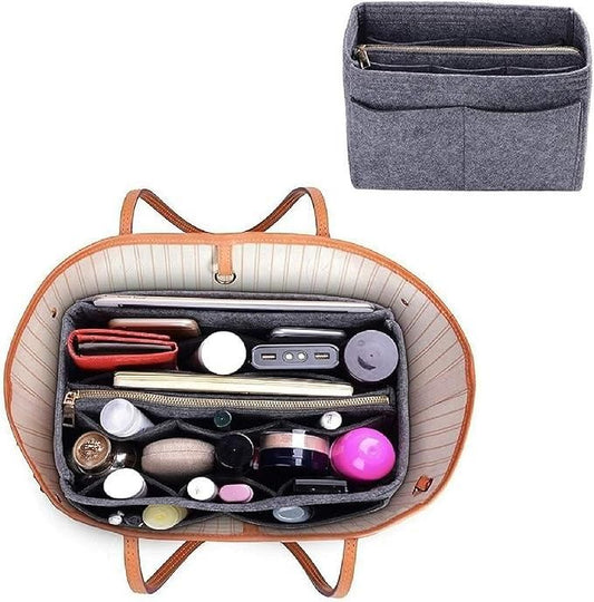Multi-Compartment Felt Fabric Purse Organizer Insert Bag (Adjustable, Lightweight)