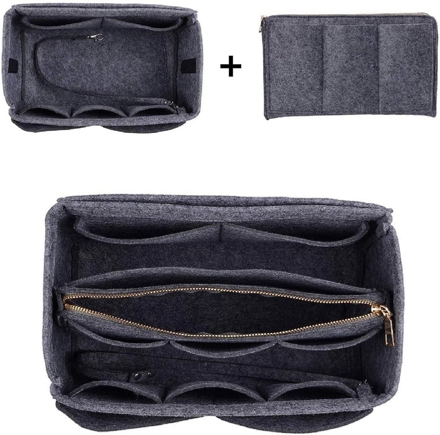Multi-Compartment Felt Fabric Purse Organizer Insert Bag (Adjustable, Lightweight)