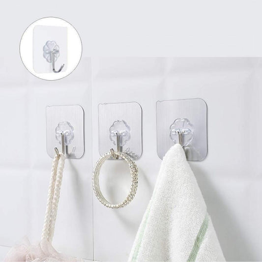Transparent Self-Adhesive Wall Hooks – Pack of 06 (Heavy-Duty & Reusable)